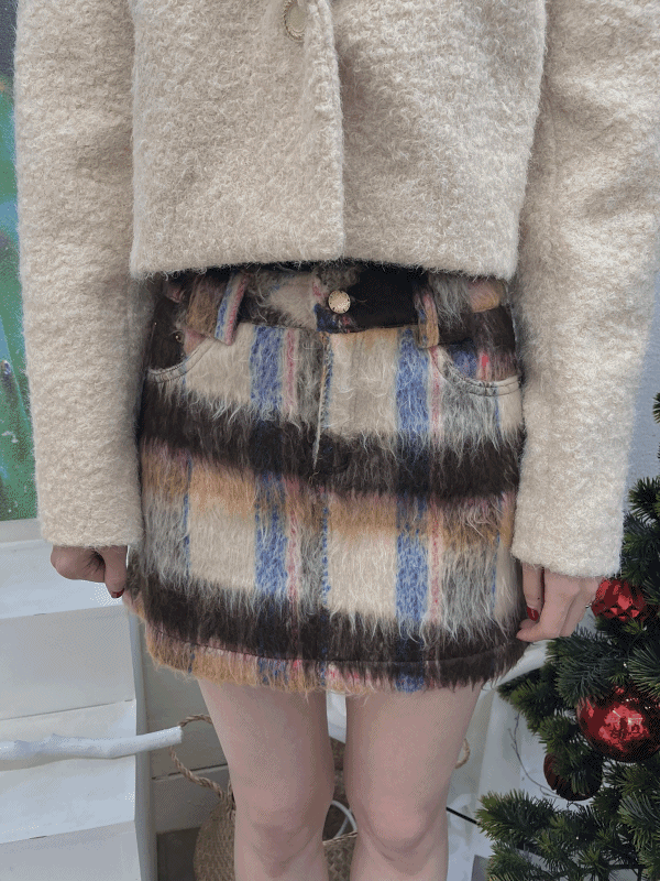bello check wool skirt